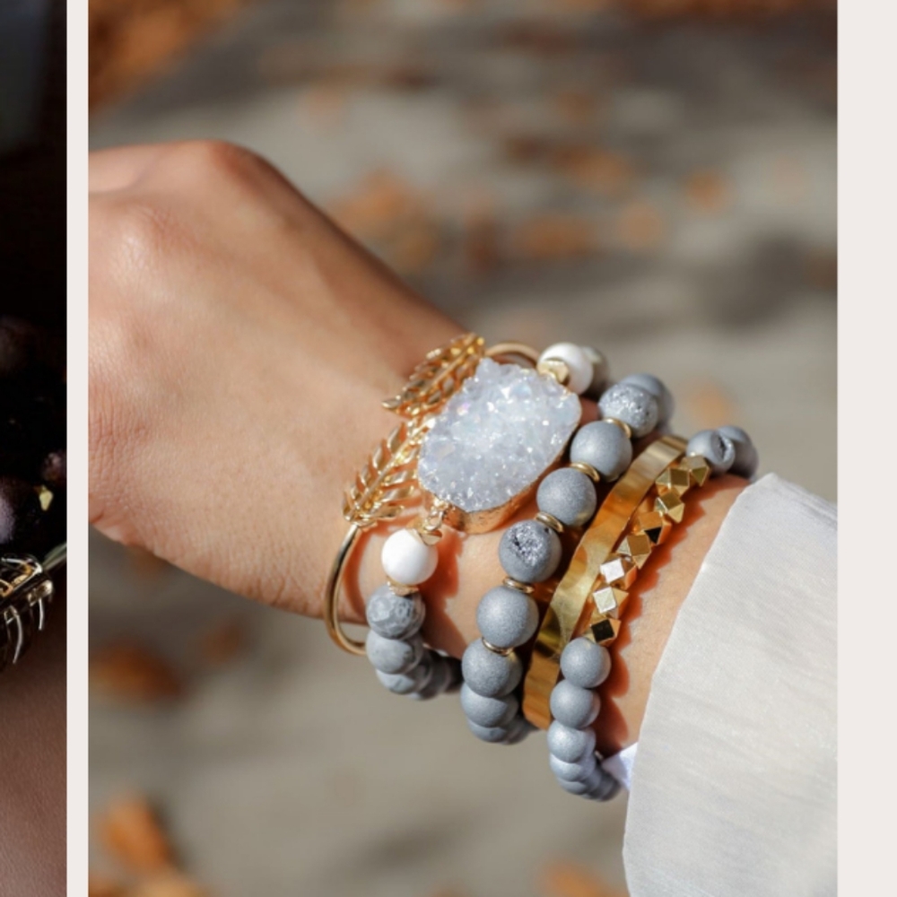 Taji Bracelet Stack 🤍 Gray & Gold Beaded Set | Simple & Stylish Everyday Piece